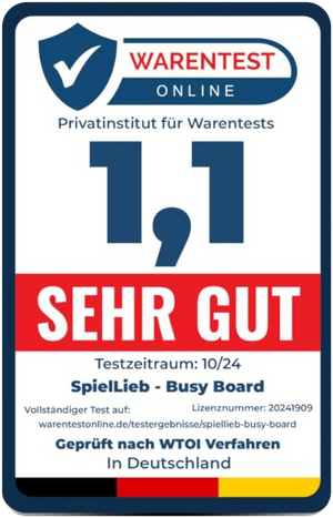Warentest Online Siegel Note 1,1 SEHR GUT für das SpielLieb Busy Board